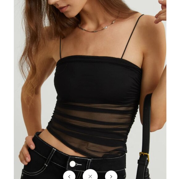 NWT Commense Semi-Sheer Ruched Mesh Cami Crop Top Size XL - Picture 1 of 9